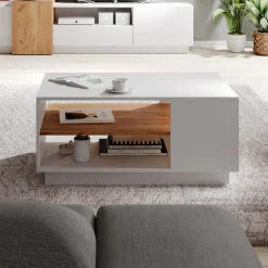 Garnero Arredamenti Tavolini Moderni|Tavolini Moderni-Tavolino da salotto con ripiano 100x60cm bianco opaco quercia James