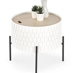 Garnero Arredamenti Tavolini Contenitore|Tavolini Contenitore-Tavolino da salotto contenitore 35x35cm rotondo bianco opaco Sligo