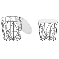 Garnero Arredamenti Tavolini Contenitore|Tavolini Contenitore-Tavolino da salotto contenitore 42x42cm rotondo rovere bianco nero Roslin