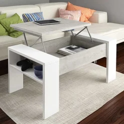 Garnero Arredamenti Tavolini Moderni|Tavolini Moderni-Tavolino da salotto contenitore 100x50cm moderno bianco cemento Emmet Gihome® Bianco Opaco - Cemento