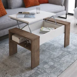 Garnero Arredamenti Tavolini Contenitore|Tavolini Contenitore-Tavolino da salotto contenitore 100x50cm moderno bianco spatolato noce Emmet Gihome® Bianco Opaco - Noce