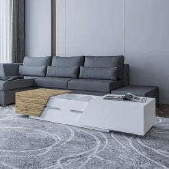 Garnero Arredamenti Tavolini Contenitore|Tavolini Contenitore-Tavolino da salotto contenitore 60x124cm apribile rovere bianco Modesta Bianco Opaco - Rovere
