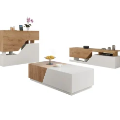 Garnero Arredamenti Tavolini Contenitore|Tavolini Contenitore-Tavolino da salotto contenitore 60x124cm apribile rovere bianco Modesta Bianco Opaco - Rovere