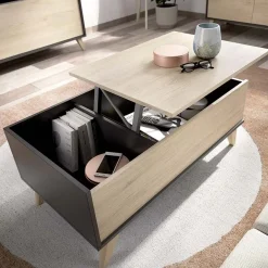 Garnero Arredamenti Tavolini Contenitore|Tavolini Contenitore-Tavolino da salotto contenitore 99x60cm design moderno rovere grafite Elmer Rovere - Grafite