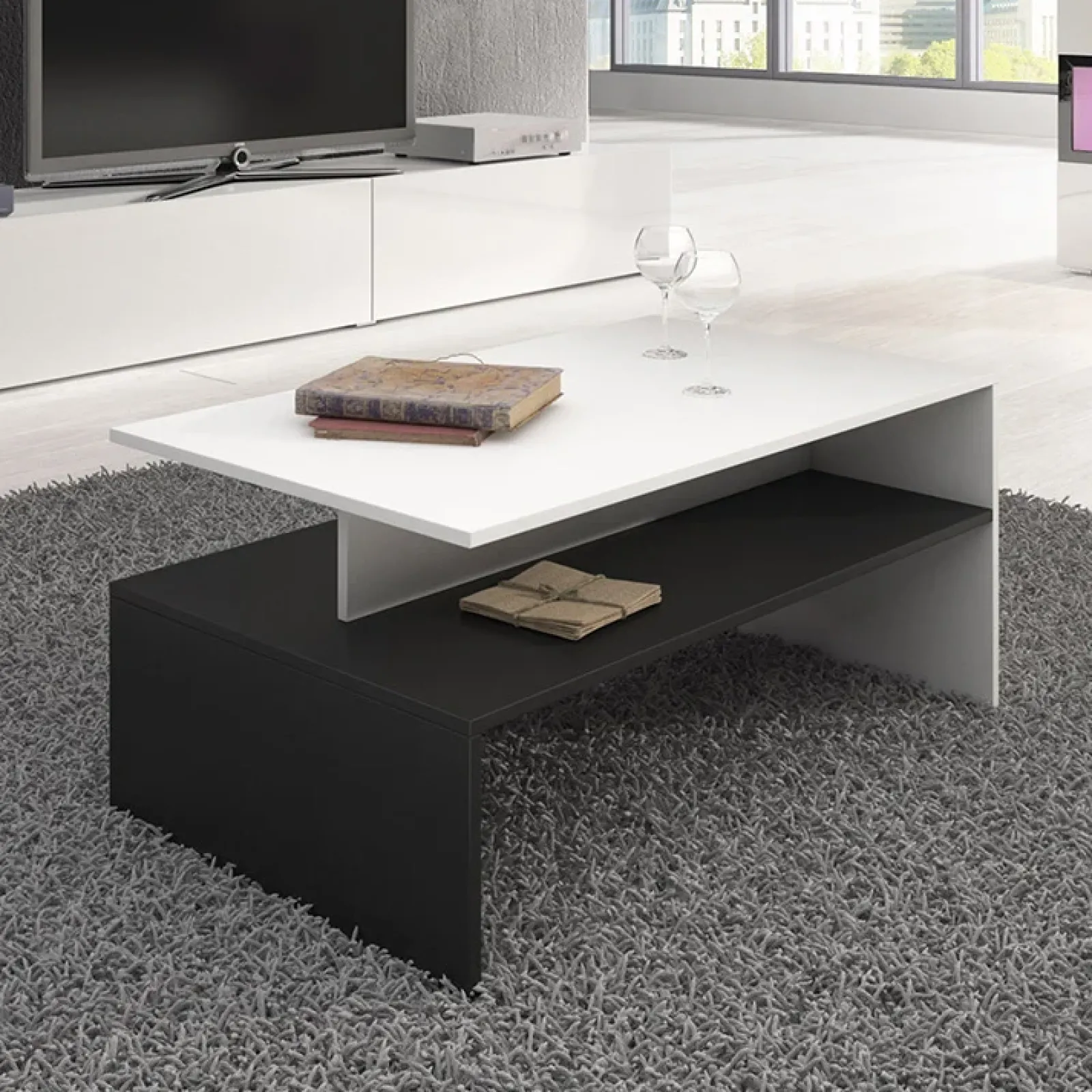 Garnero Arredamenti Tavolini Moderni|Tavolini Moderni-Tavolino da salotto design 100x45cm bianco e nero Emotion Gihome® Nero Opaco - Bianco opaco
