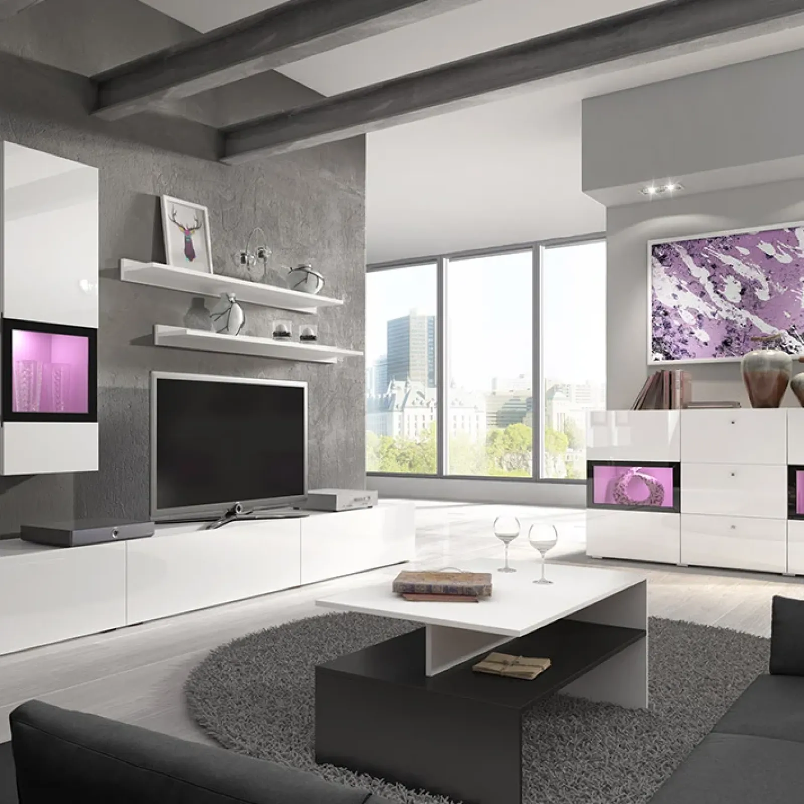 Garnero Arredamenti Tavolini Moderni|Tavolini Moderni-Tavolino da salotto design 100x45cm bianco e nero Emotion Gihome® Nero Opaco - Bianco opaco