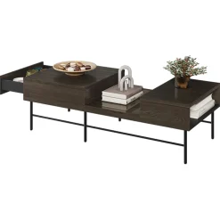 Garnero Arredamenti Tavolini Moderni|Tavolini Moderni-Tavolino da salotto doppio cassetti 134x40cm wengè Blackwood