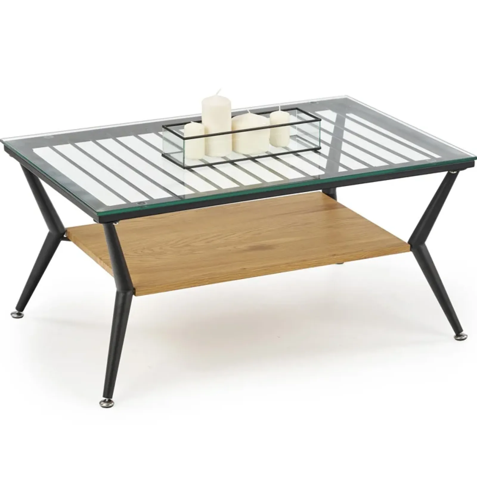 Garnero Arredamenti Tavoli Da Pranzo|Tavolini Da Salotto-Tavolino da salotto in vetro moderno 80x38h cm rovere miele nero Ribe