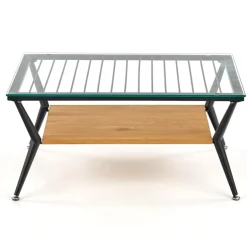 Garnero Arredamenti Tavoli Da Pranzo|Tavolini Da Salotto-Tavolino da salotto in vetro moderno 80x38h cm rovere miele nero Ribe