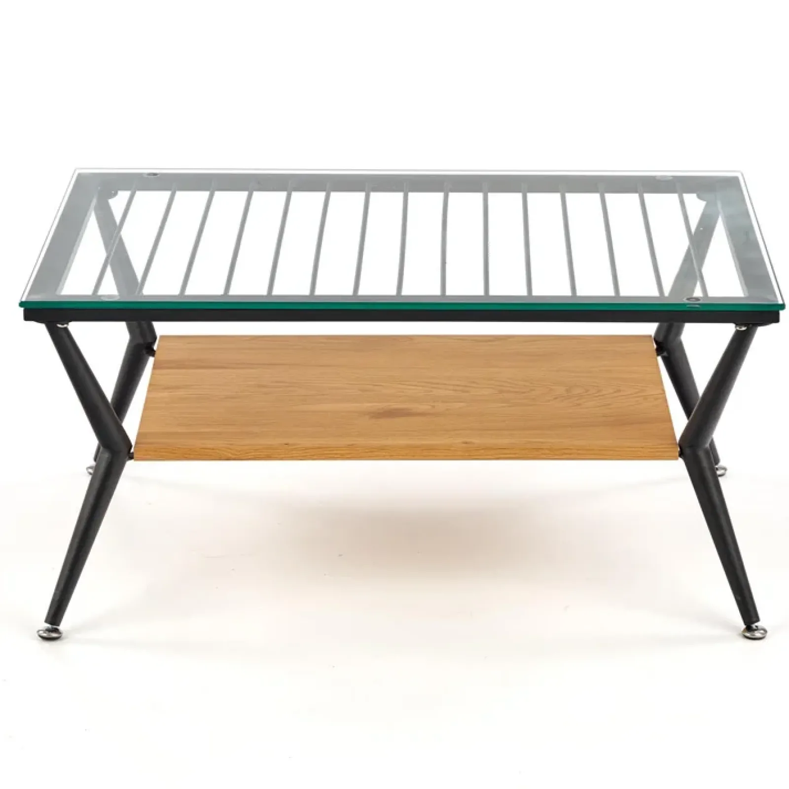 Garnero Arredamenti Tavoli Da Pranzo|Tavolini Da Salotto-Tavolino da salotto in vetro moderno 80x38h cm rovere miele nero Ribe