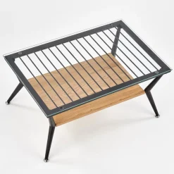 Garnero Arredamenti Tavoli Da Pranzo|Tavolini Da Salotto-Tavolino da salotto in vetro moderno 80x38h cm rovere miele nero Ribe