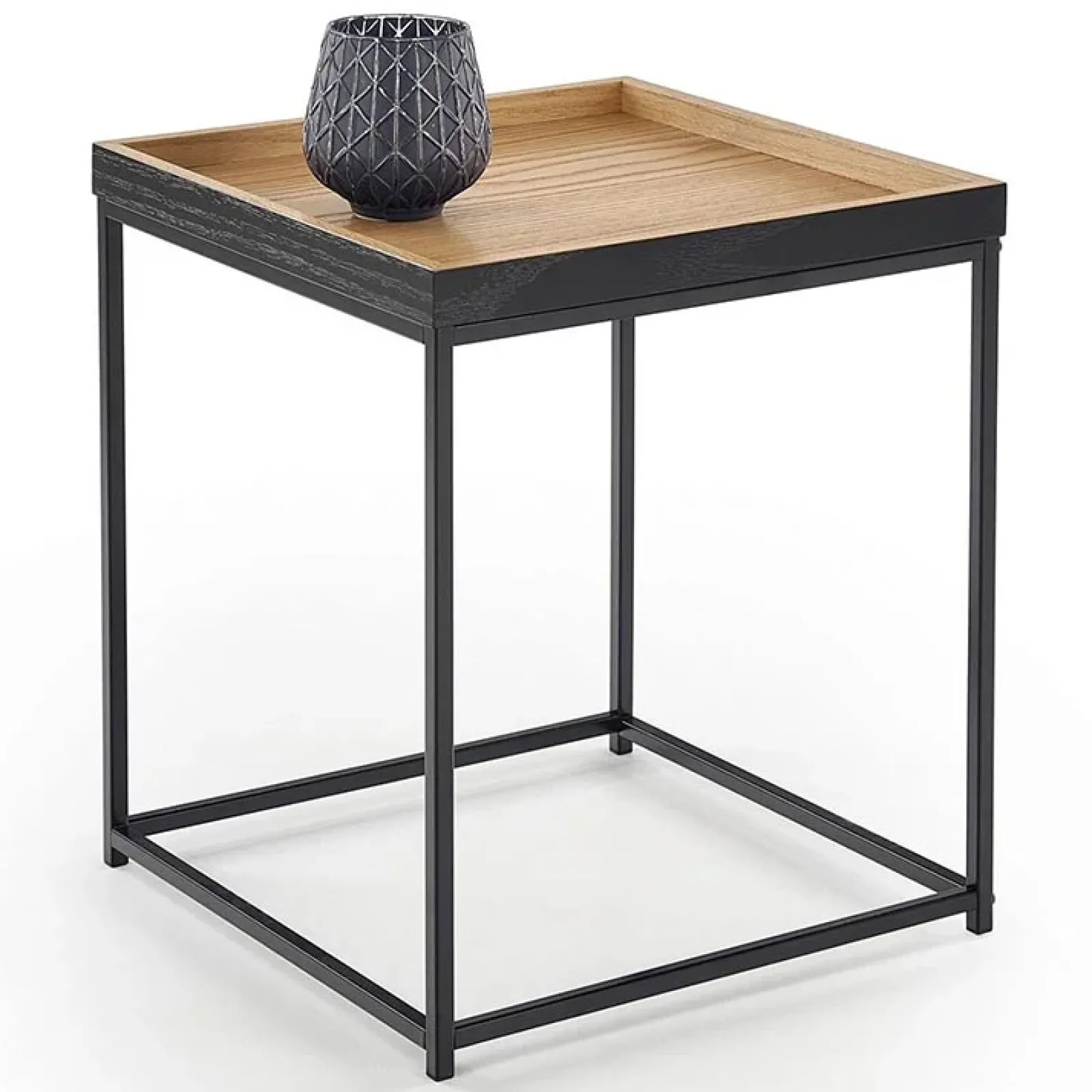 Garnero Arredamenti Tavolini Moderni|Tavolini Moderni-Tavolino da salotto moderno 42x42cm rovere naturale nero Fatima