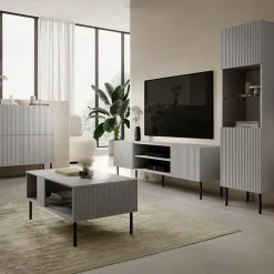 Garnero Arredamenti Tavolini Moderni|Tavolini Moderni-Tavolino da salotto moderno 110x48cm grigio chiaro nero Cadice