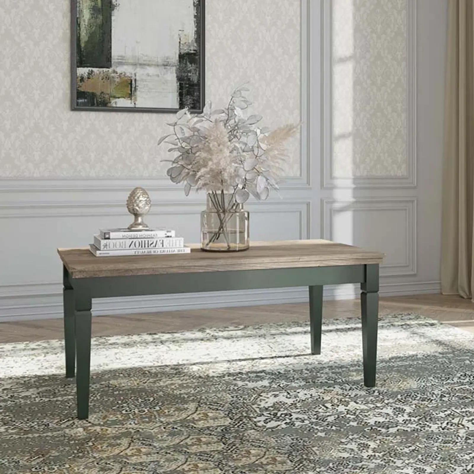 Garnero Arredamenti Tavolini Classici|Tavolini Classici-Tavolino da salotto moderno 110x50cm verde scuro quercia Texel