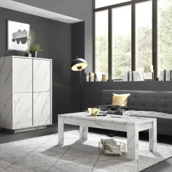 Garnero Arredamenti Tavolini Moderni|Tavolini Moderni-Tavolino da salotto moderno design 122x65cm marmo bianco Viking