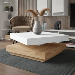 Garnero Arredamenti Tavolini Moderni|Tavolini Moderni-Tavolino da salotto quadrato 70x70cm rotante rovere bianco Rotol Bianco Opaco - Rovere