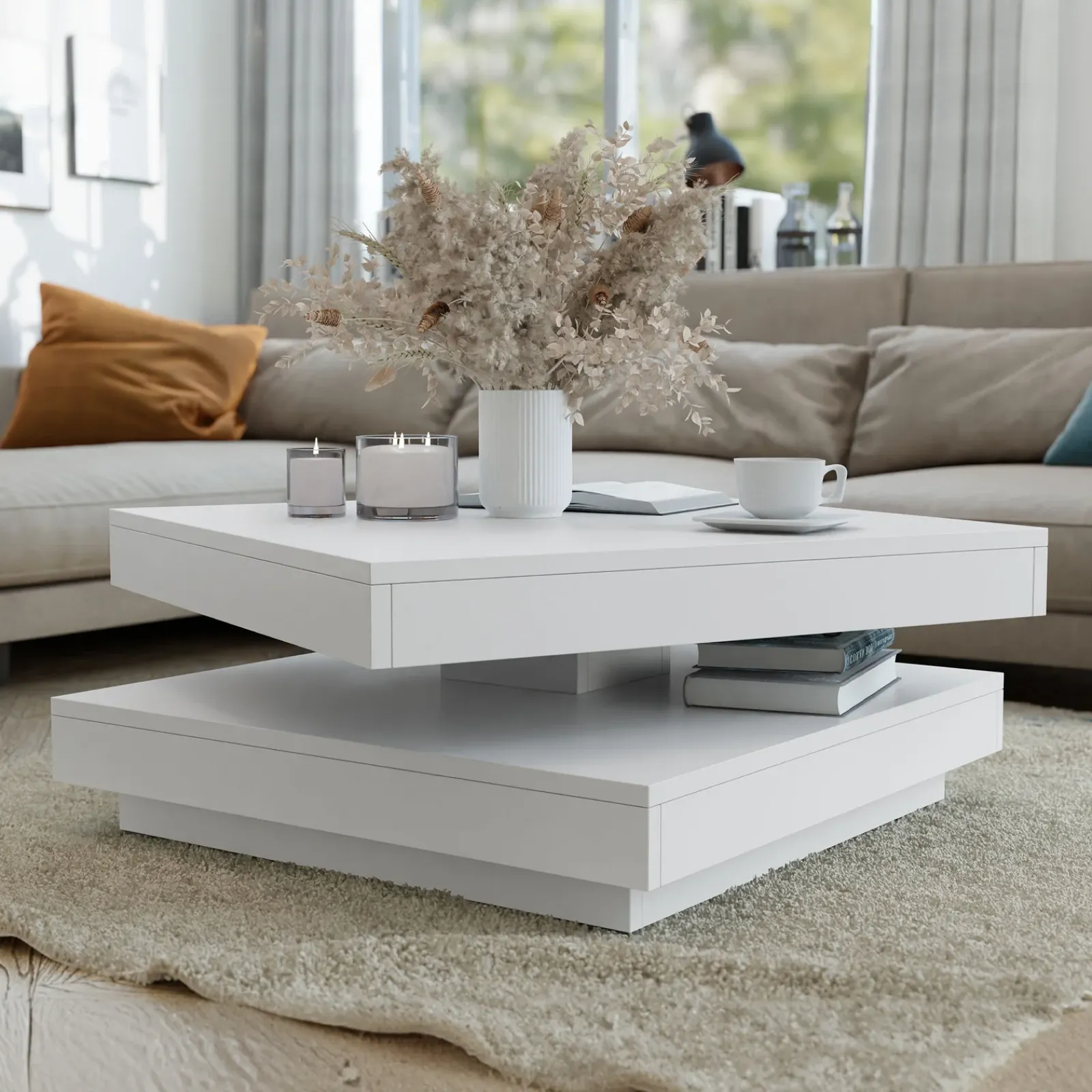 Garnero Arredamenti Tavolini Moderni|Tavolini Moderni-Tavolino da salotto quadrato 70x70cm rotante bianco Rotol Bianco Opaco