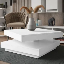 Garnero Arredamenti Tavolini Moderni|Tavolini Moderni-Tavolino da salotto quadrato 70x70cm rotante bianco Rotol Bianco Opaco