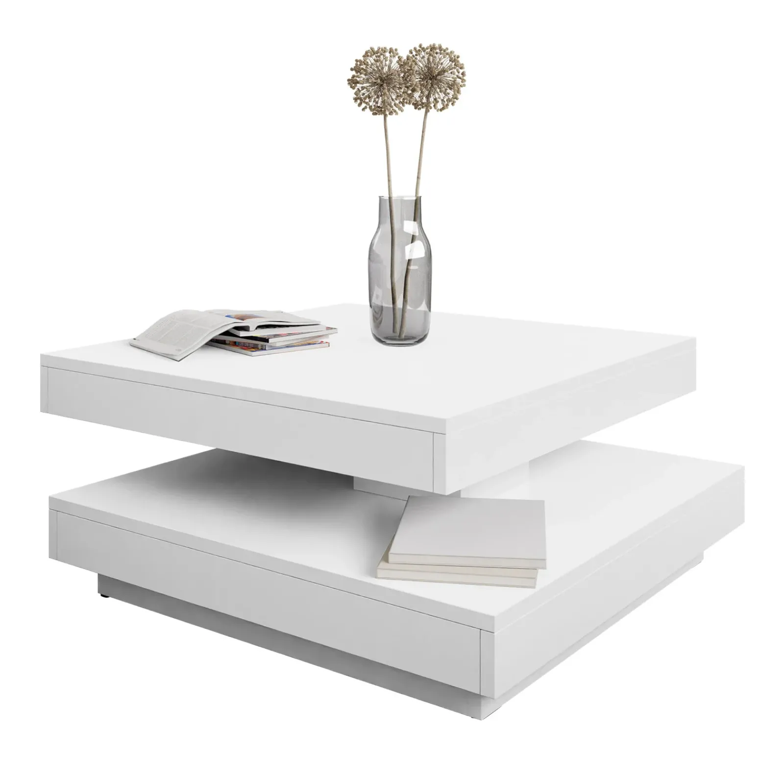 Garnero Arredamenti Tavolini Moderni|Tavolini Moderni-Tavolino da salotto quadrato 70x70cm rotante bianco Rotol Bianco Opaco