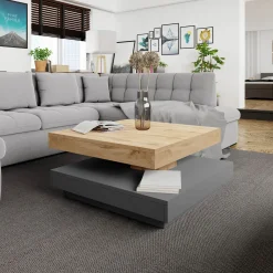 Garnero Arredamenti Tavolini Moderni|Tavolini Moderni-Tavolino da salotto quadrato 70x70cm rotante rovere grafite Rotol Rovere - Grafite
