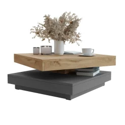 Garnero Arredamenti Tavolini Moderni|Tavolini Moderni-Tavolino da salotto quadrato 70x70cm rotante rovere grafite Rotol Rovere - Grafite