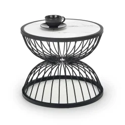 Garnero Arredamenti Tavolini Moderni|Tavolini Moderni-Tavolino da salotto rotondo 50x40cm in vetro marmo bianco nero Chiquita