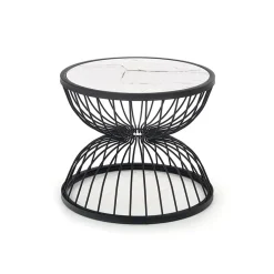Garnero Arredamenti Tavolini Moderni|Tavolini Moderni-Tavolino da salotto rotondo 50x40cm in vetro marmo bianco nero Chiquita