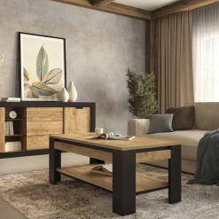 Garnero Arredamenti Tavolini Moderni|Tavolini Moderni-Tavolino da salotto 120x60 cm moderno rovere rustico nero Ilyssa