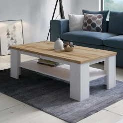 Garnero Arredamenti Tavolini Moderni|Tavolini Moderni-Tavolino da salotto 130x67cm 1 ripiano moderno bianco frassinato rovere Islen Bianco Opaco - Rovere