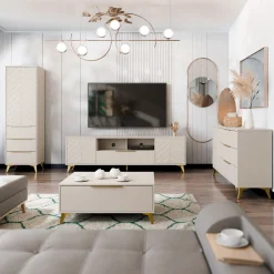 Garnero Arredamenti Tavolini Moderni|Tavolini Moderni-Tavolino da salotto 104x45cm 2 cassetti a frontale unico beige Miriam