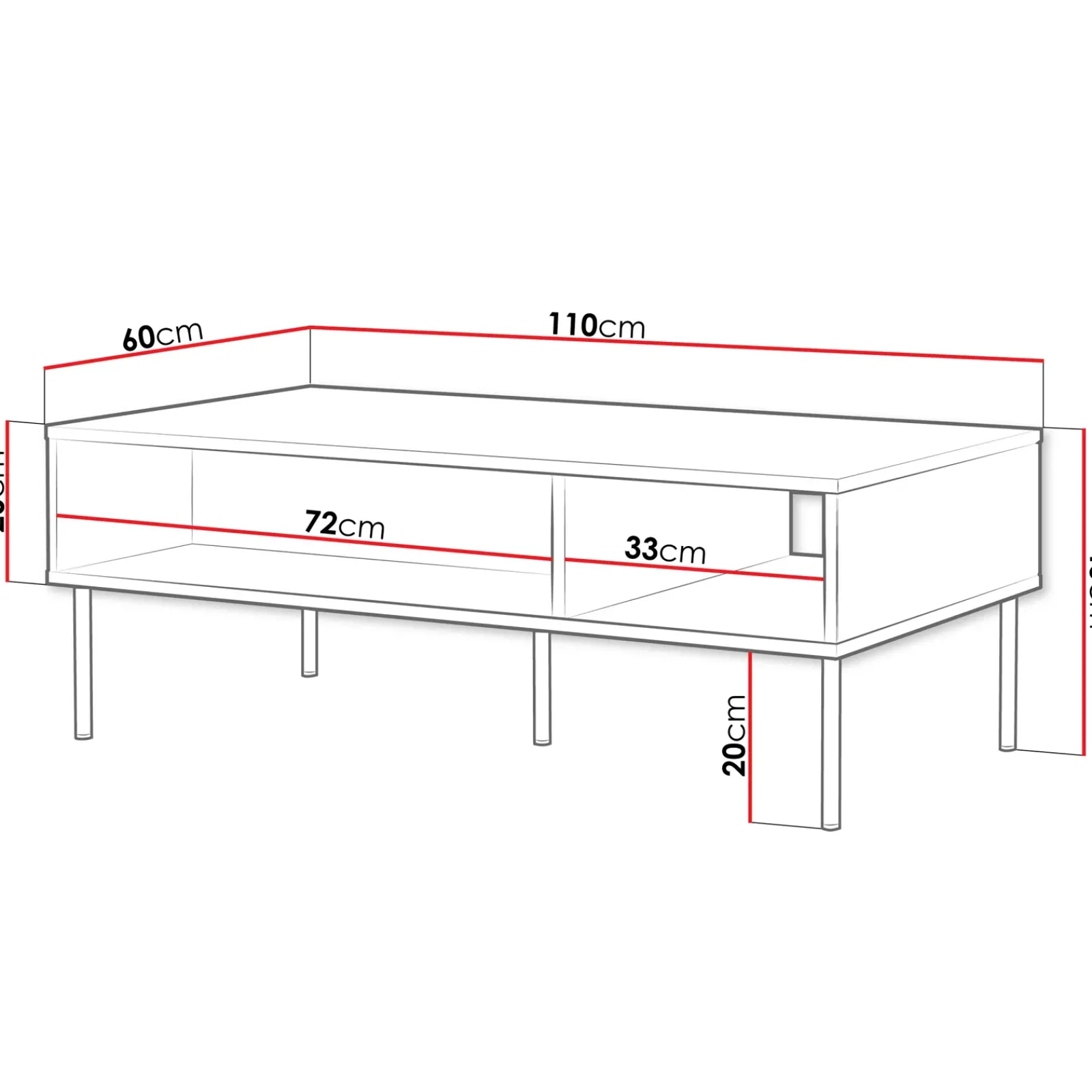 Garnero Arredamenti Tavolini Moderni|Tavolini Moderni-Tavolino da salotto 110x40cm 2 vani Stark Bianco Opaco