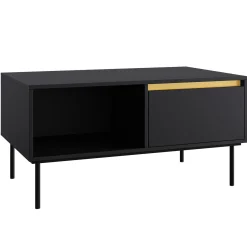 Garnero Arredamenti Tavolini Moderni|Tavolini Moderni-Tavolino da salotto 100x50cm 1 anta nero oro Praga Nero Opaco - Oro