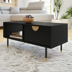 Garnero Arredamenti Tavolini Moderni|Tavolini Moderni-Tavolino da salotto 100x45cm 1 anta moderno nero Oriana