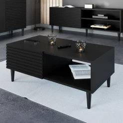 Garnero Arredamenti Tavolini Moderni|Tavolini Moderni-Tavolino da salotto 100x52cm 2 ante moderno nero Flippo