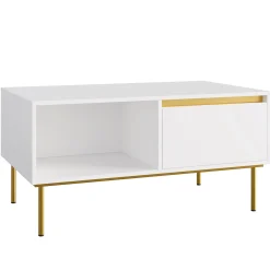 Garnero Arredamenti Tavolini Moderni|Tavolini Moderni-Tavolino da salotto 100x50cm 1 anta bianco oro Praga Bianco Opaco - Oro