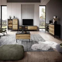 Garnero Arredamenti Tavolini Moderni|Tavolini Moderni-Tavolino da salotto 80x49cm 1 cassetto nero opaco rovere Amel