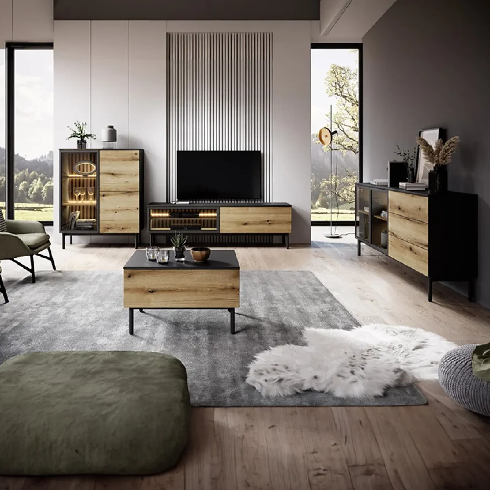 Garnero Arredamenti Tavolini Moderni|Tavolini Moderni-Tavolino da salotto 80x49cm 1 cassetto nero opaco rovere Amel