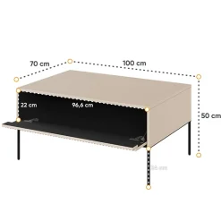 Garnero Arredamenti Tavolini Moderni|Tavolini Moderni-Tavolino da salotto 100x50cm cannettato nero Camelia Beige