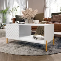 Garnero Arredamenti Tavolini Moderni|Tavolini Moderni-Tavolino da salotto 92x43cm con frontali decorati bianco Amsterdam