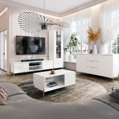 Garnero Arredamenti Tavolini Moderni|Tavolini Moderni-Tavolino da salotto 92x43cm con frontali decorati bianco Amsterdam