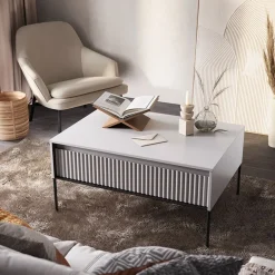 Garnero Arredamenti Tavolini Moderni|Tavolini Moderni-Tavolino da salotto 100x50cm cannettato nero Camelia Bianco Opaco