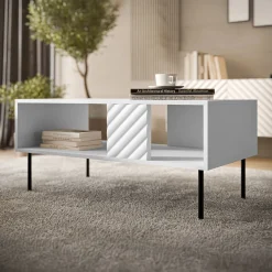 Garnero Arredamenti Tavolini Moderni|Tavolini Moderni-Tavolino da salotto 100x64cm con frontali decorati bianco Daniele Bianco Opaco