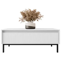 Garnero Arredamenti Tavolini Moderni|Tavolini Moderni-Tavolino da salotto 100x50cm design cannettato bianco Strike Bianco Opaco