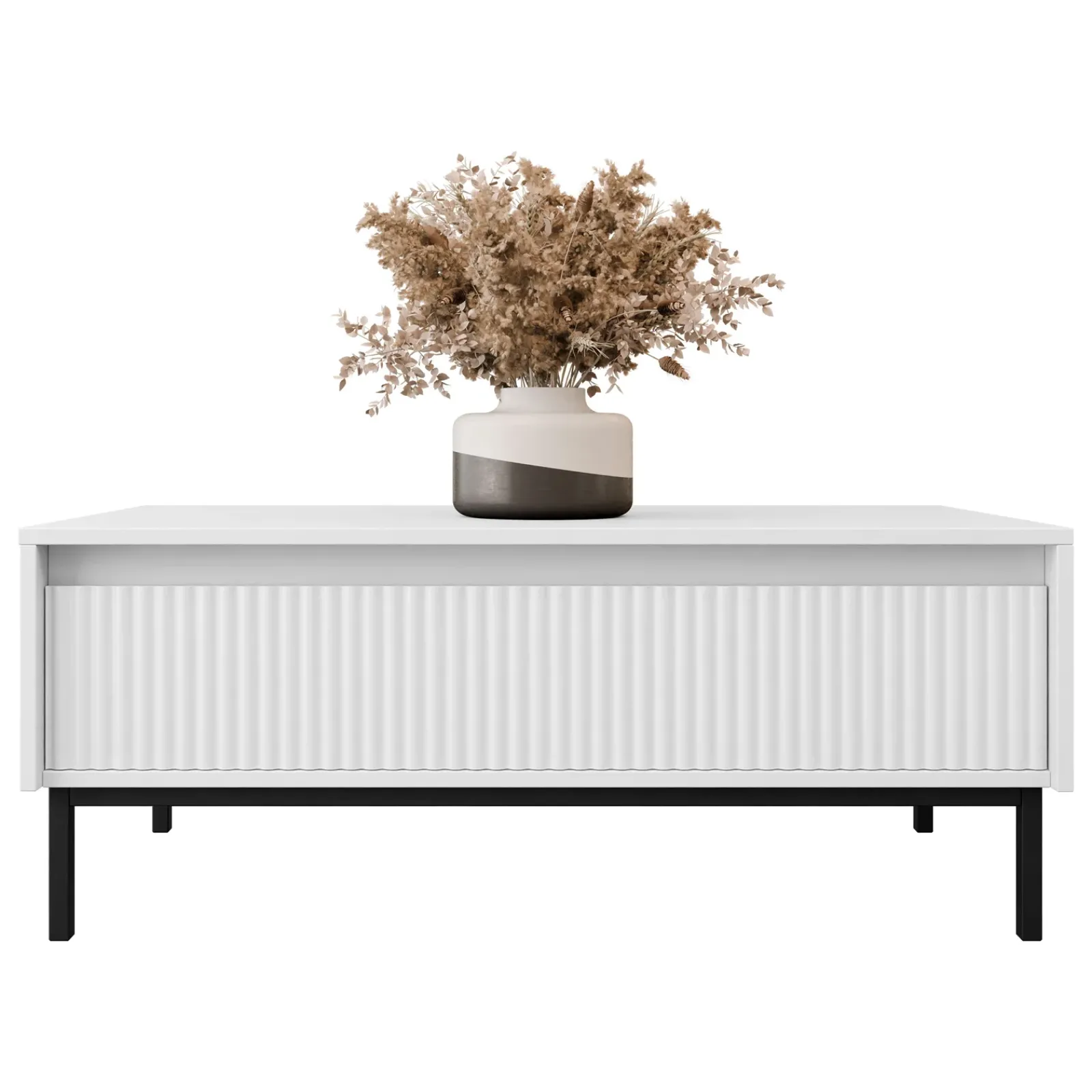 Garnero Arredamenti Tavolini Moderni|Tavolini Moderni-Tavolino da salotto 100x50cm design cannettato bianco Strike Bianco Opaco