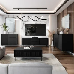 Garnero Arredamenti Tavolini Moderni|Tavolini Moderni-Tavolino da salotto 100x50cm design cannettato nero Strike Nero Opaco