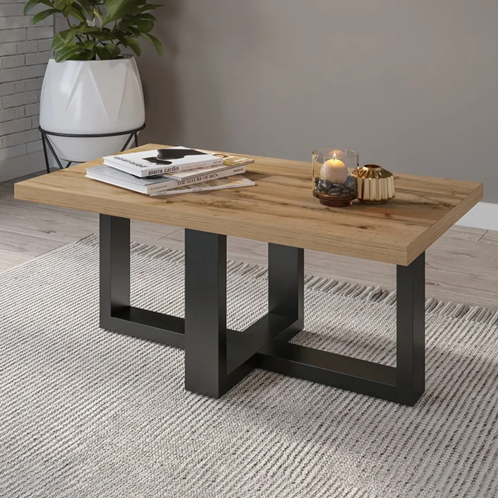 Garnero Arredamenti Tavolini Moderni|Tavolini Moderni-Tavolino da salotto 102x60cm industrial rovere nero opaco Lines