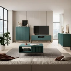 Garnero Arredamenti Tavolini Moderni|Tavolini Moderni-Tavolino da salotto 104x46cm moderno con cassetto cannettato verde Alisa