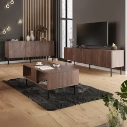 Garnero Arredamenti Tavolini Moderni|Tavolini Moderni-Tavolino da salotto 100x46cm noce scuro con frontali serigrafati Savanna