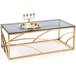 Garnero Arredamenti Tavolini Moderni|Tavolini Moderni-Tavolino da salotto 120x60cm vetro acciaio cromato Cuvel Gold Oro