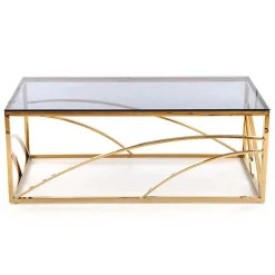 Garnero Arredamenti Tavolini Moderni|Tavolini Moderni-Tavolino da salotto 120x60cm vetro acciaio cromato Cuvel Gold Oro